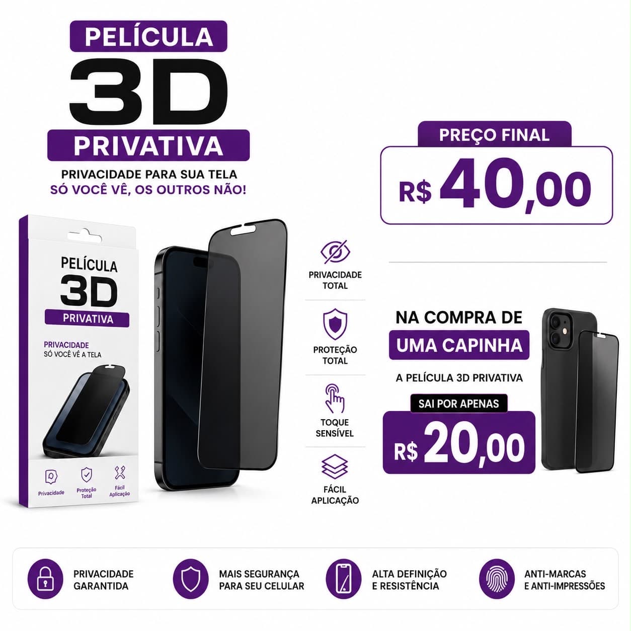 Película Vidro 3d Privativa Qualquer modelo