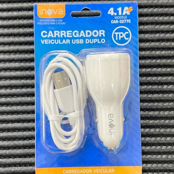 Carregador veicular USB duplo com cabo CAR-3277C