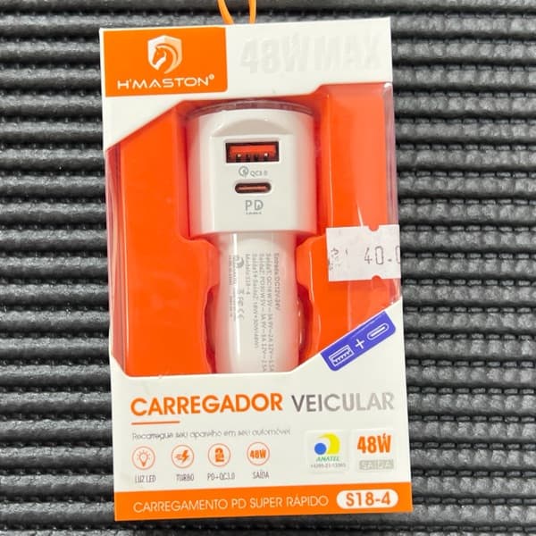 Carregador veicular 48W USB+USB-C S18-4
